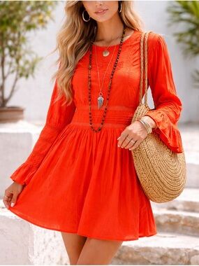 FREE PEOPLE Clementine Boho Embroidered Long Sleeve Mini Dress | Size 8